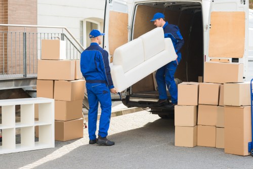 Packed boxes and furniture ready for local removals in Harefield