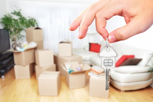 Packing boxes and household items ready for a Harefield move